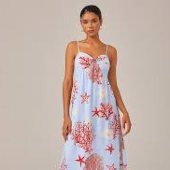 NWT - ADOR Sky BlueRed Ocean-Themed Vacation Island Beach Cami Dress, Medium - Picture 3 of 6